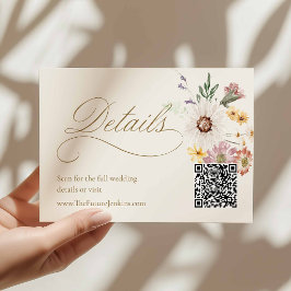 Vildblommabryllopsdetaljkort med QR-kod Tilläggskort