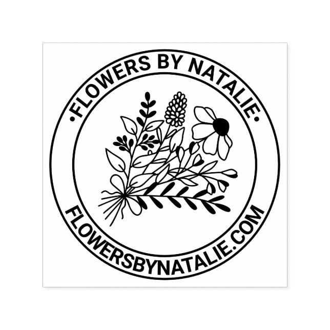 Vildblommabukett #1L Florist Logotyp Namn Webbplat Självfärgande Stämpel (Design)