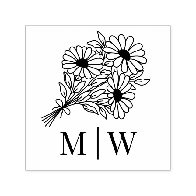 Vildblommabukett #2L Brudpar Initialer Dt Självfärgande Stämpel (Design)
