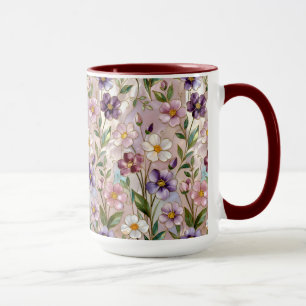 Vildblommade Kopp Färgrik Blomma Botanisk Kaffe Ko
