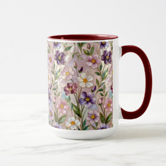 Vildblommade Kopp Färgrik Blomma Botanisk Kaffe Ko