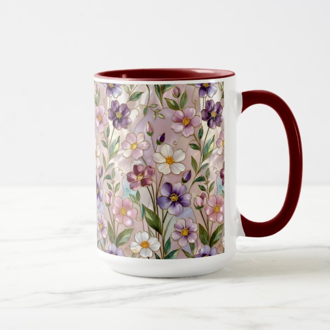 Vildblommade Kopp Färgrik Blomma Botanisk Kaffe Ko (Höger)