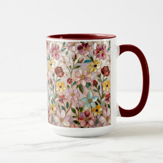 Vildblommamugg Färgrik Blommig Botanisk Kaffe Kopp