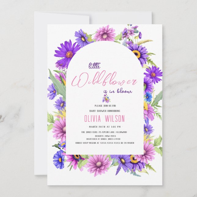 Vildblomman för Bright rosa lila är på väg #3 Inbjudningar (Framsida)