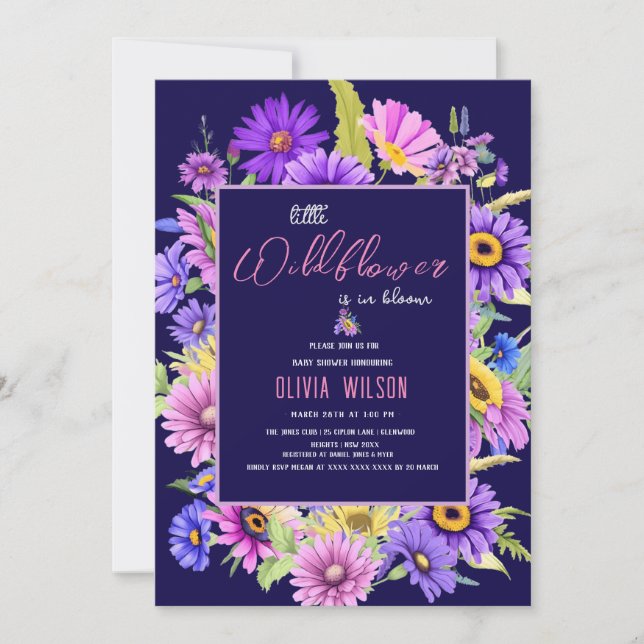 Vildblomman för Bright rosa lila är på väg #6 Inbjudningar (Framsida)
