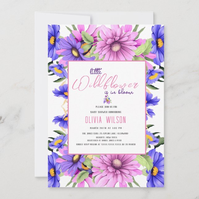 Vildblomman för Bright rosa lila är på väg #9 Inbjudningar (Framsida)