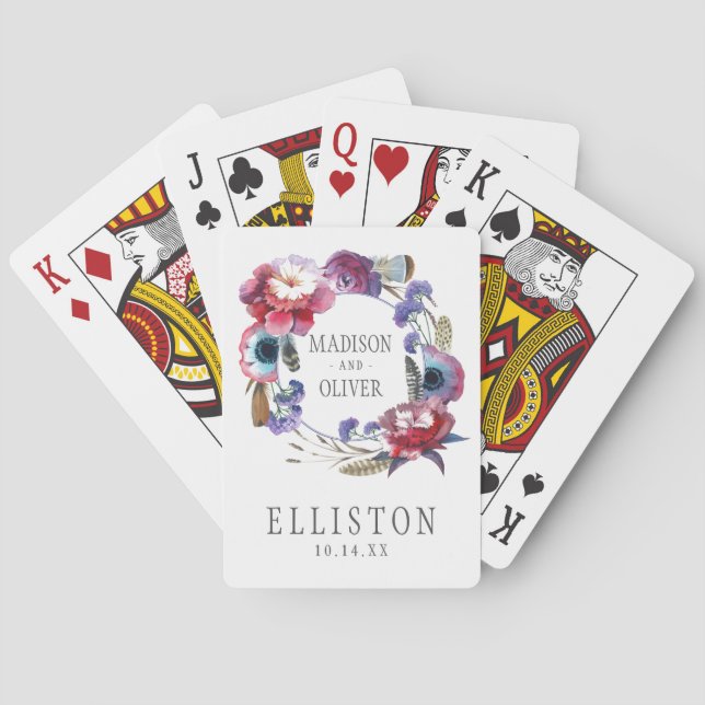 Vildblommapionblommigt med fjädrar | som gifta sig spelkort (Baksidan)