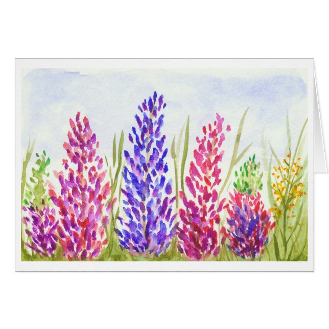 Vildblommar för Lupine för blom- konst för OBS Kort (Framsidan Horizontal)