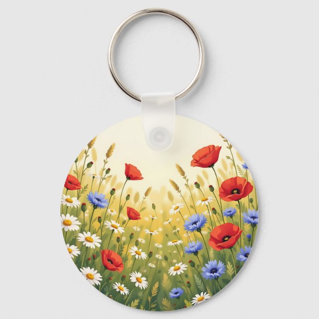 Vildblommäster Poppy-mönster Nyckelring (Framsida)
