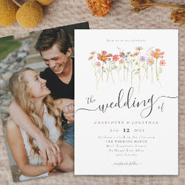 Vildblommeäng Boho Elegant Skript Foto Inbjudningar