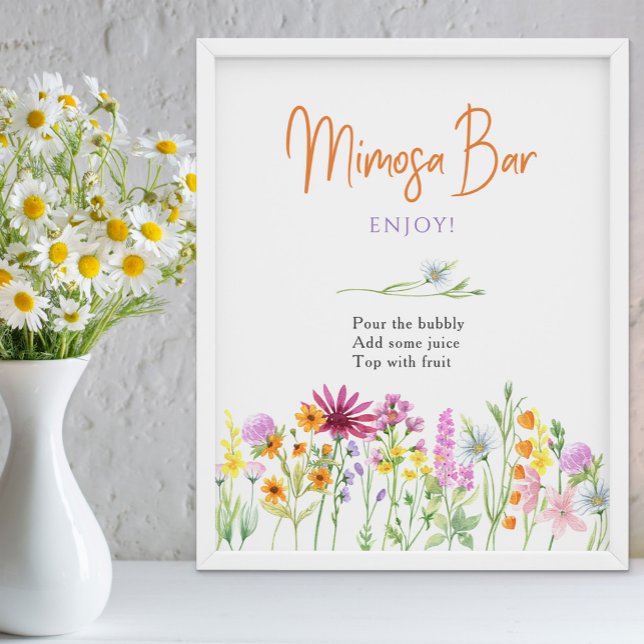 Vildblommeäng Bröllopsdusch Mimosa Bar Skylt (Mimosa Bar floral bridal shower sign from my Wildflower Meadow collection)