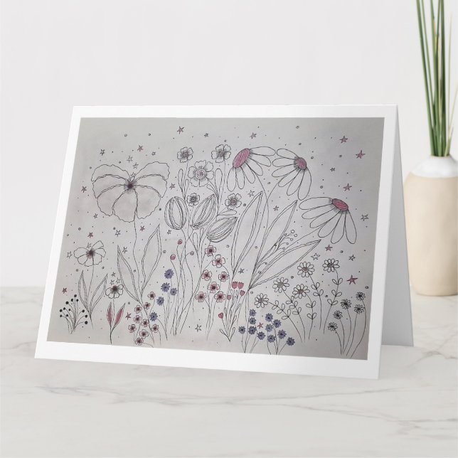 Vildblommeäng Falt Gratulationskort Kort (Framsida)