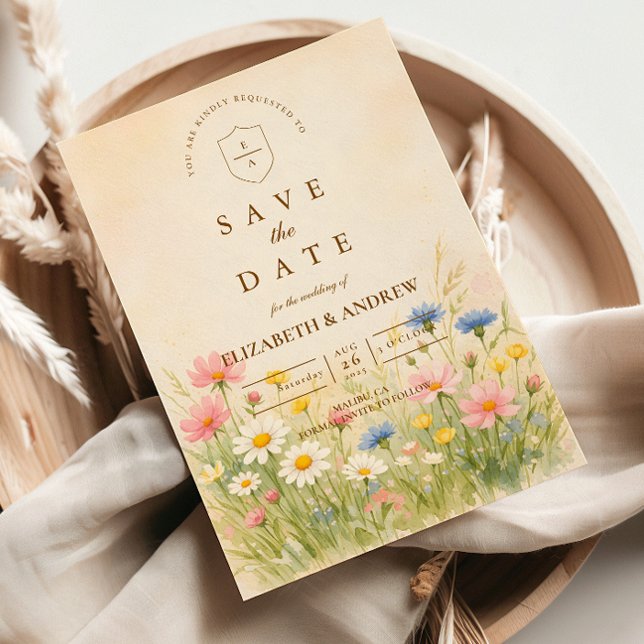 Vildblommeäng Guld Bröllop Spara Datumet (Skapare uppladdad)