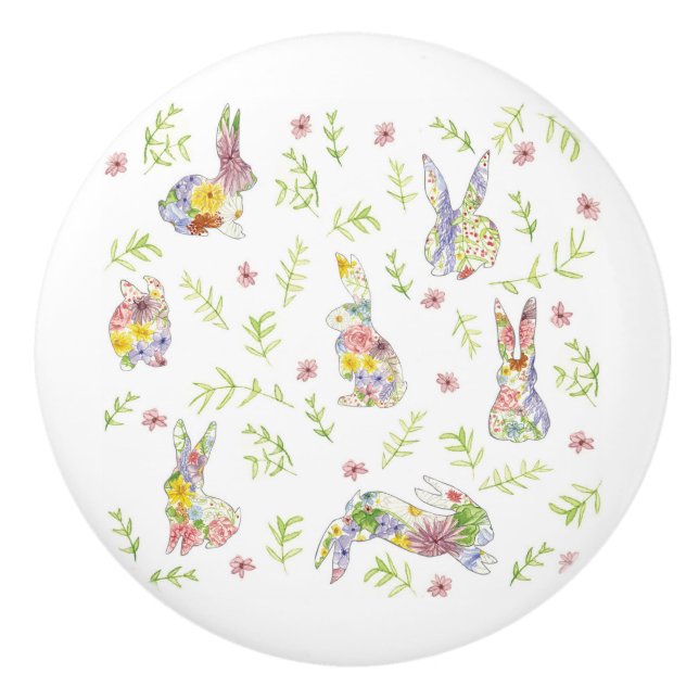 Vildblommeäng Kaniner Keramisk Knapp Knopp (Framsidan)