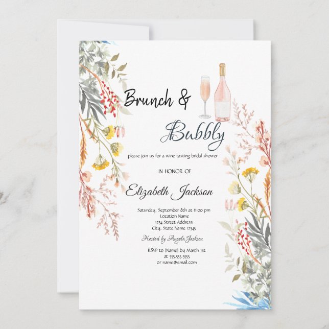 Vildblommeäng Torkad Brunch & Bubbly Inbjudningar (Framsida)