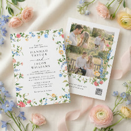 Vildblommeäng Tre Foto RSVP Bröllop Inbjudningar
