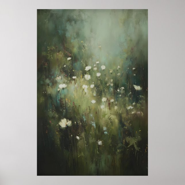 Vildblommeäng Väggkonst, Dämpad Vit Blommig Poster (Framsidan)