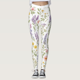 Vildblommeängs akvarellblommiga leggings