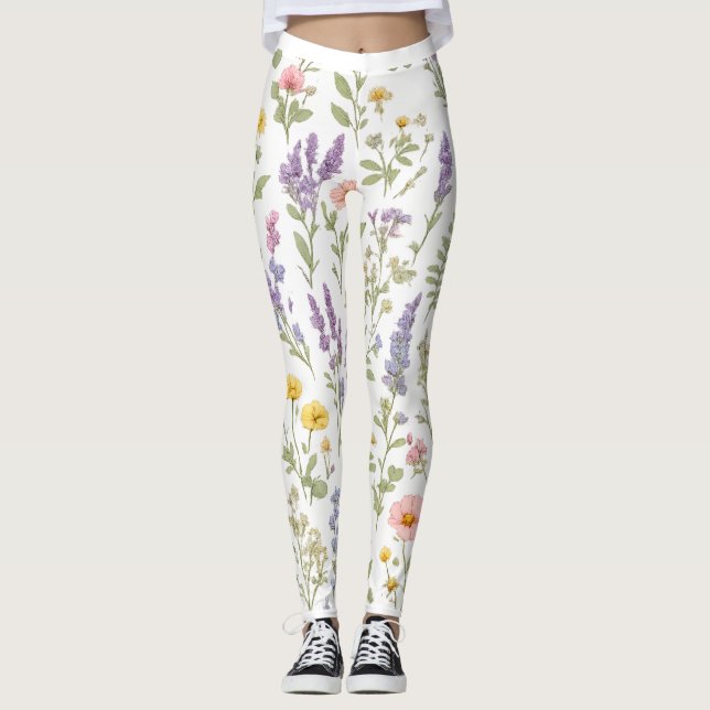 Vildblommeängs akvarellblommiga leggings (Framsida)