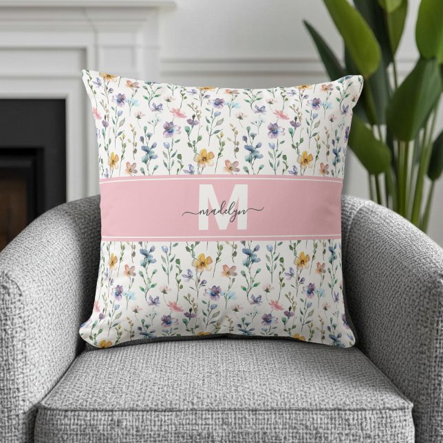 Vildblommeinitialer Kudde (Wildflower Monogram Throw Pillow )