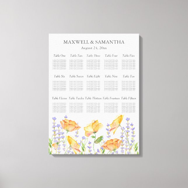 Vildblommetema för sjöfärgssäten Bröllop Canvastryck (Framsida)