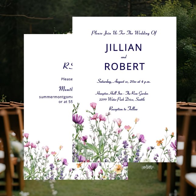 Vildblommig Trädgård Elegant Bröllopsinbjudan Inbjudningar (Wildflower Garden Elegant Wedding Invitation)