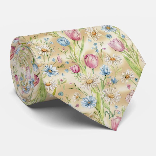 Vildblommönster från vårens ängar slips (Rullad)