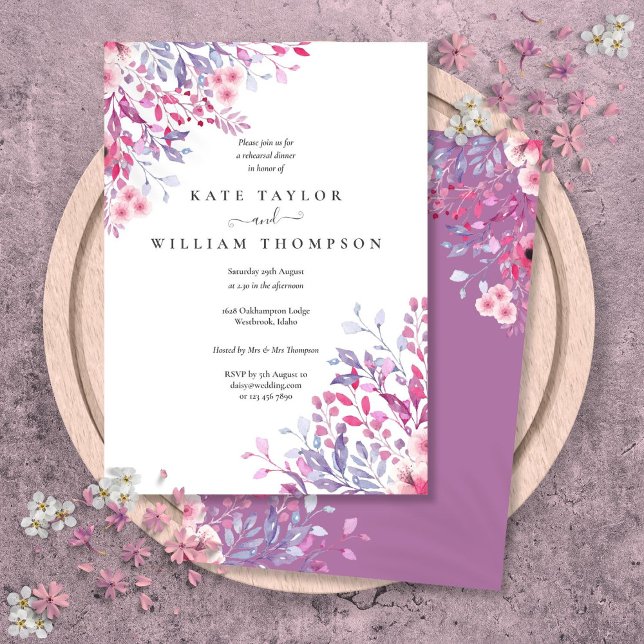 Vildblommor Akvarell Blommig Rehearsal Middag Inbjudningar (Wildflowers Watercolor Floral Rehearsal Dinner Invitation)