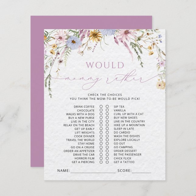 Vildblommor Baby Shower-spel (Fram/baksida)