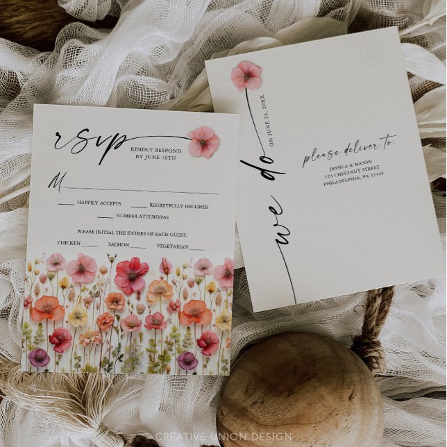 Vildblommor Boho Bröllop RSVP Postkort OSA Kort (Wildflower RSVP)