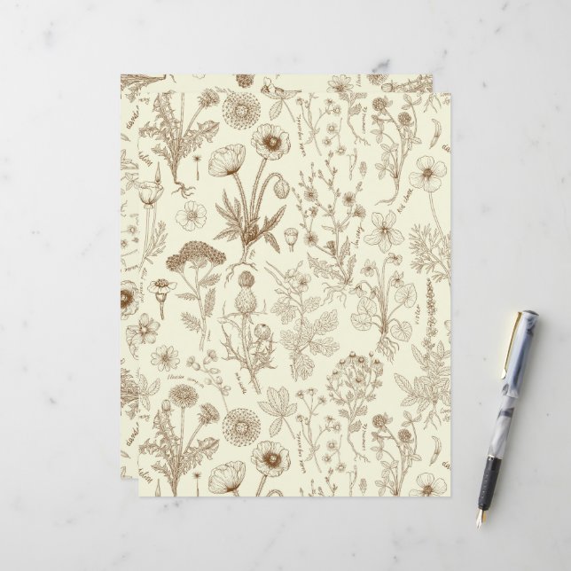 Vildblommor collage/ beige och sepia (Fram/Back In Situ)