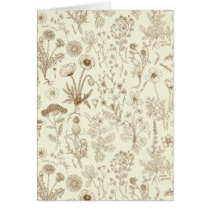 Vildblommor collage/ beige och sepia hälsningskort