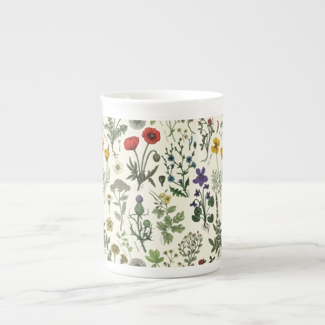 Vildblommor collage benporslin mugg (Framsidan)