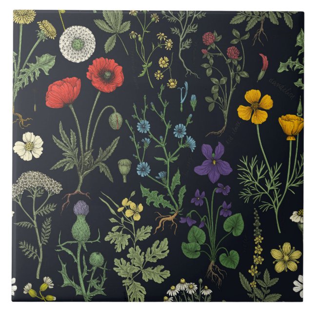Vildblommor collage kakelplatta (Framsidan)