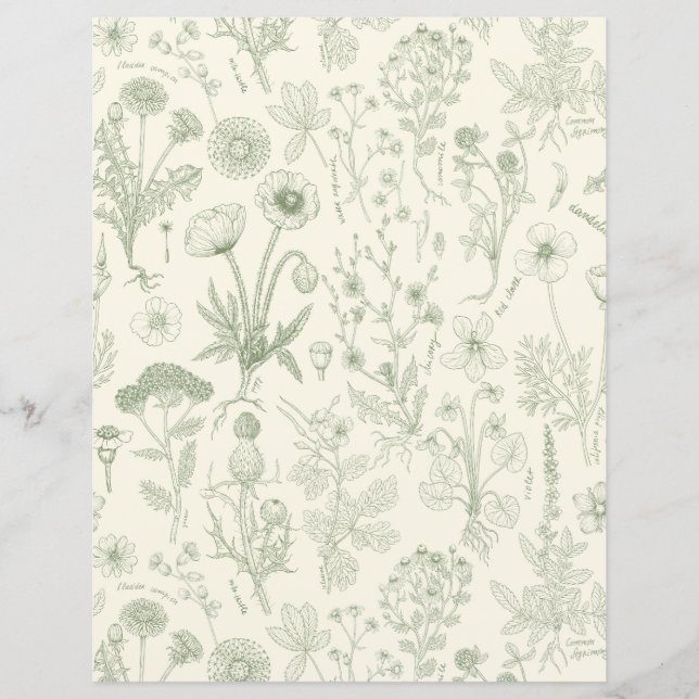 Vildblommor collage/ offwhite och salvia (Framsida)