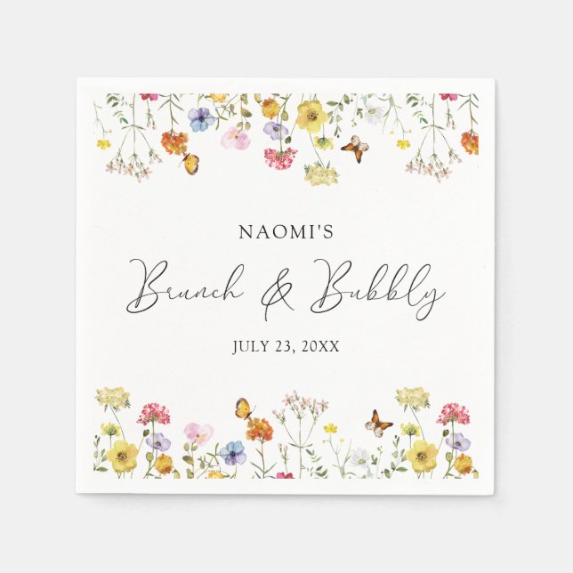 Vildblommor Fjärilar Boho Brunch & Bubbels Shower Pappersservett (Framsidan)