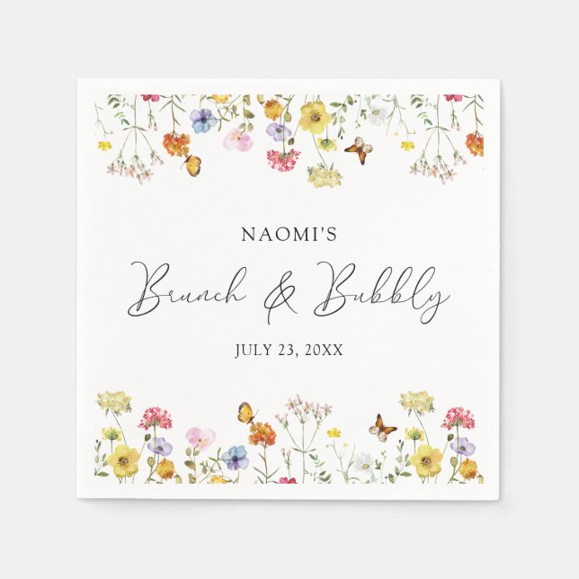 Vildblommor Fjärilar Boho Brunch & Bubbelsemiddag Pappersservett (Framsidan)