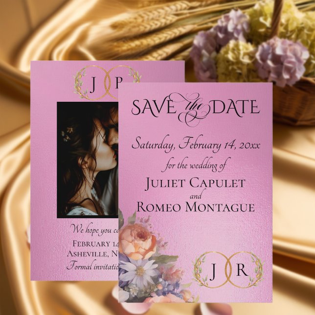 Vildblommor, Foto & bladmonogram - Rosapink Spara Datumet (Skapare uppladdad)