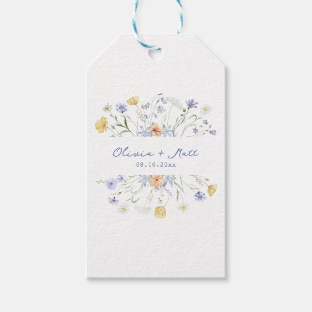 Vildblommor handskrivna bröllop presentetikett (Framsidan)