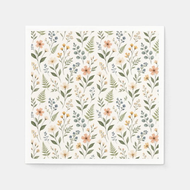Vildblommor i neutrala färger pappersservett (Framsidan)