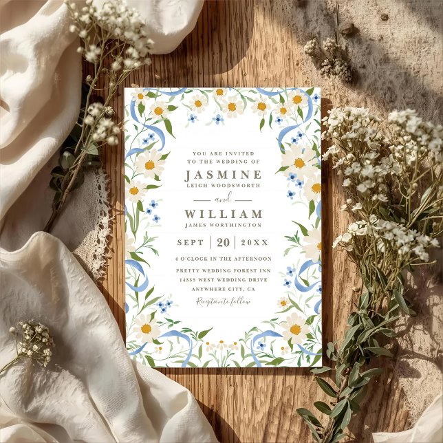 Vildblommor Krans Elegant Modern QR-kod Bröllop Inbjudningar (Skapare uppladdad)