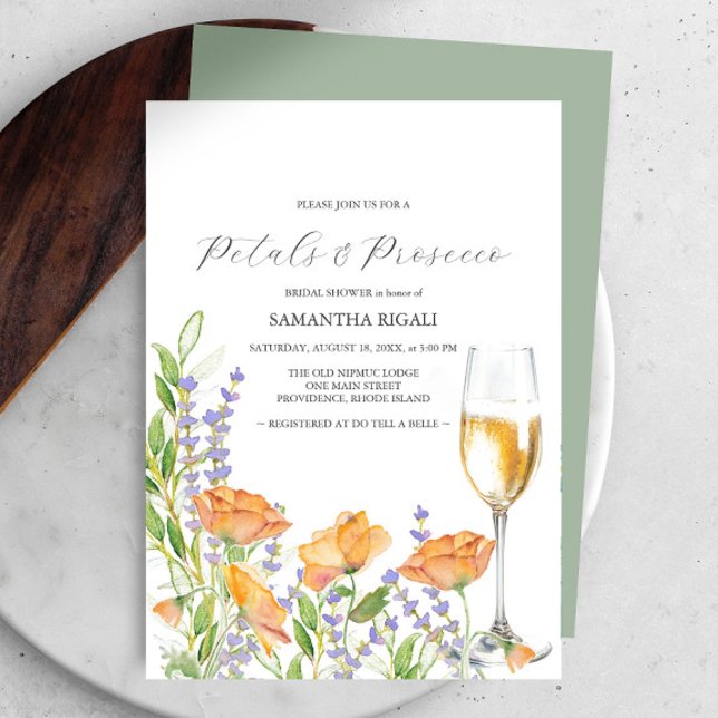 Vildblommor Kronblad & Prosecco Bröllopsdusch (Petals and Prosecco bridal shower invitations watercolor wildflowers by Victoria Grigaliunas )