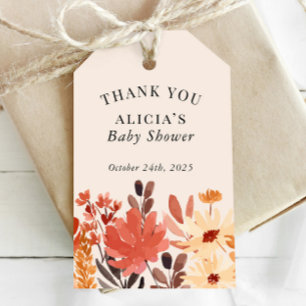 Vildblommor med färgen Fall Watercolor Shower Birt Presentetikett
