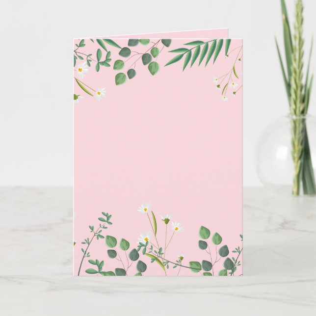 Vildblommor med rosa bröllop kort (Framsida)