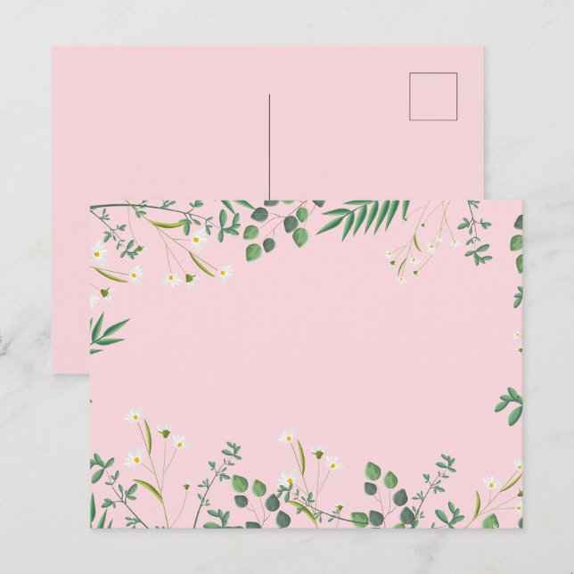 Vildblommor med rosa bröllop vykort (Fram/baksida)