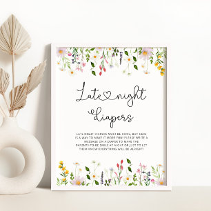 Vildblommor med vattentfärg Sent nattblöjspel Poster