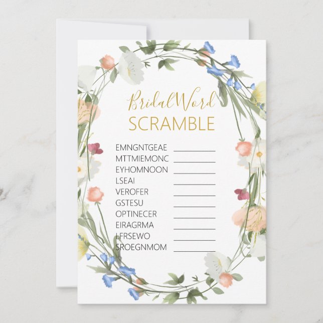 Vildblommor Möhippa Ord SCRAMBLE Game Inbjudningar (Framsida)