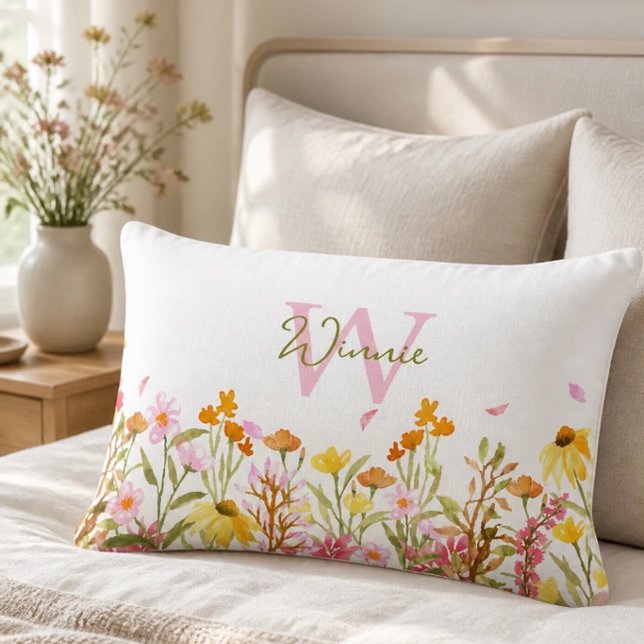 Vildblommor Monogram Ländkudde Lumbarkudde (Skapare uppladdad)