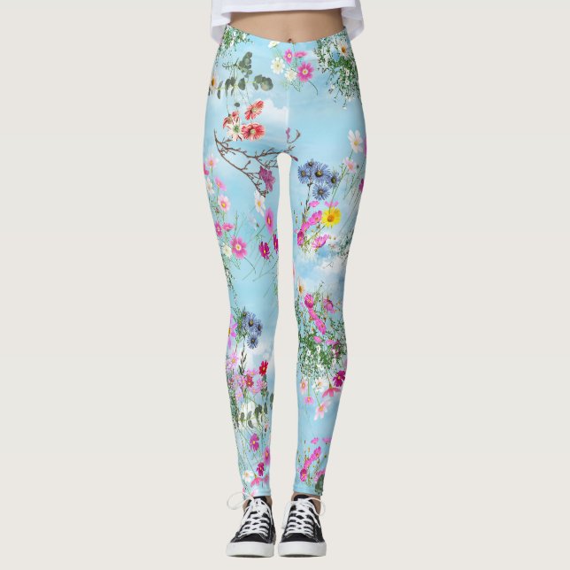 Vildblommor mot Blå himmel Leggings (Framsida)