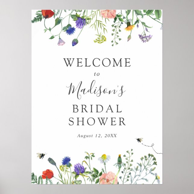 Vildblommor och Bibröllop Duschar Välkomstskylt Poster (Framsidan)